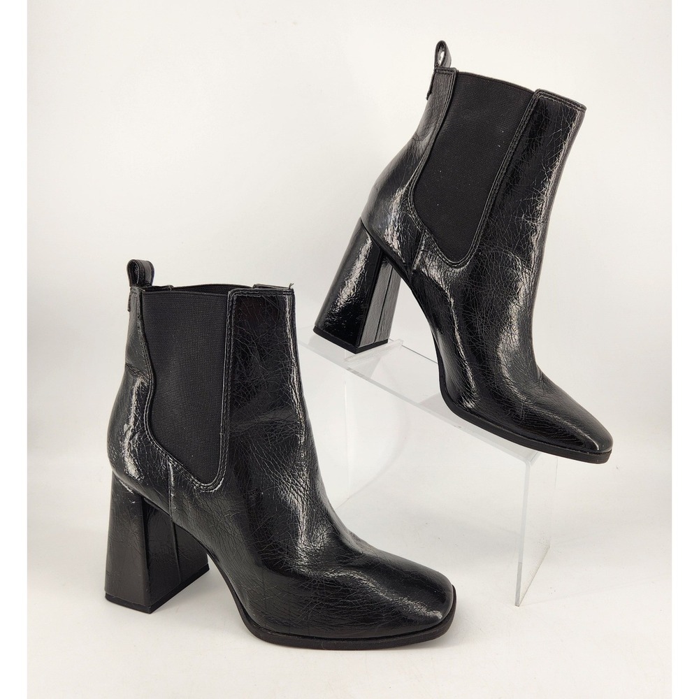 Circus NY Sam Edelman Polly Chunky Boots 8.5 Black Patent Square Toe Block Heel